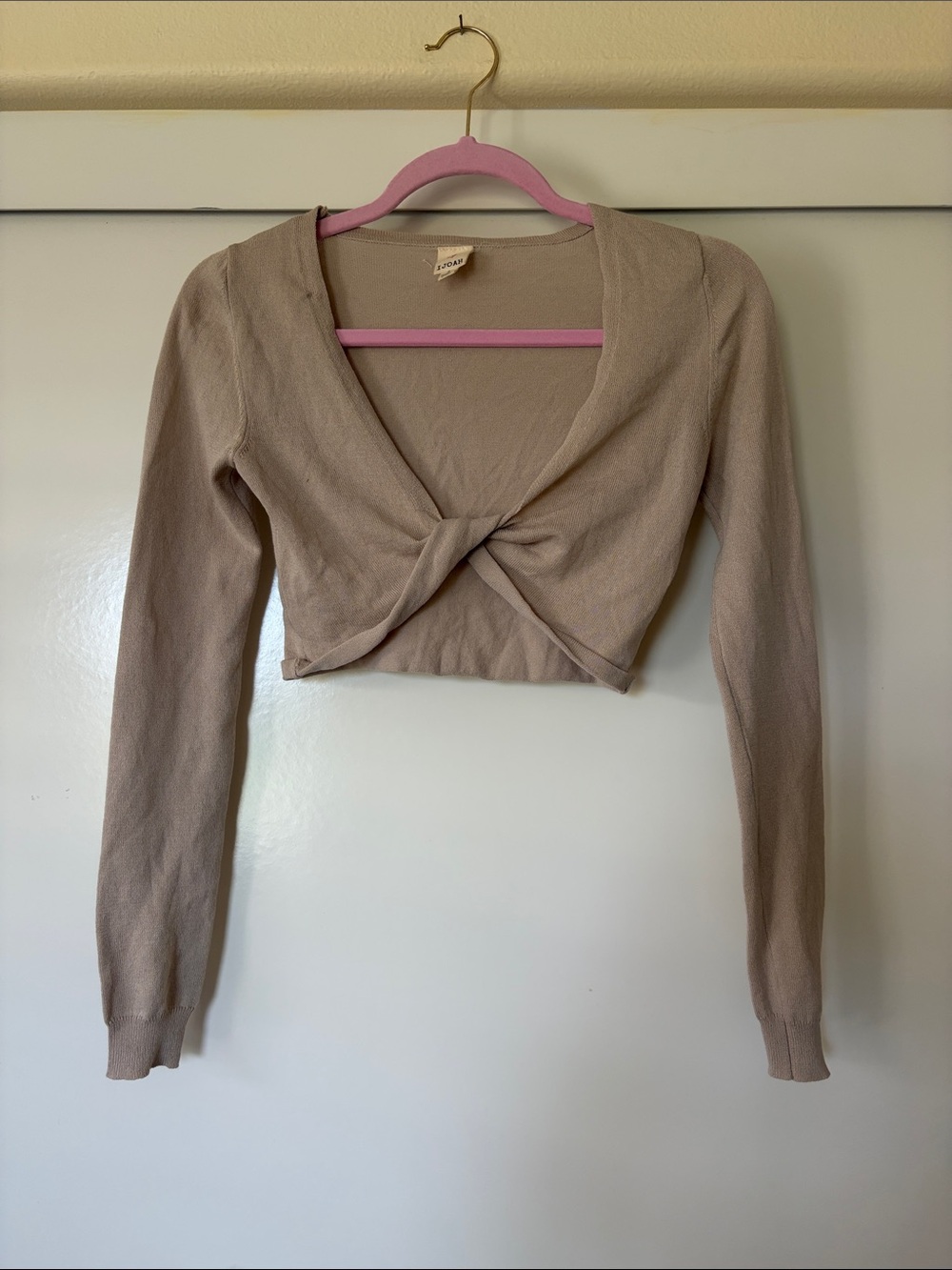 Twist-Front Crop Top in Taupe